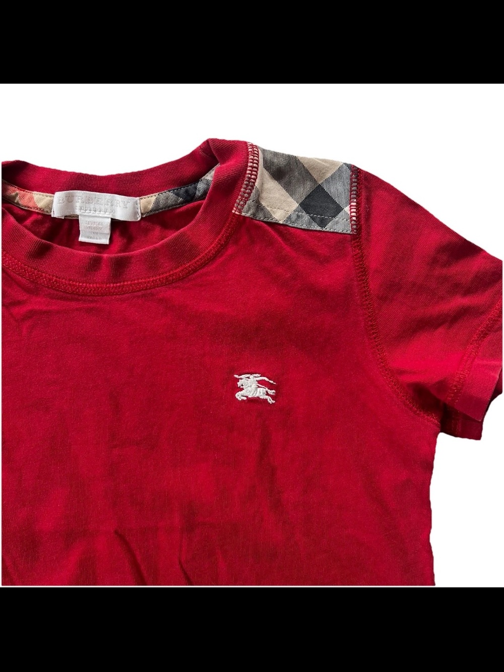 Burberry Red Short Sleeve Tee Shirt Kids Youth 5 Years Nova Check Plaid Logo